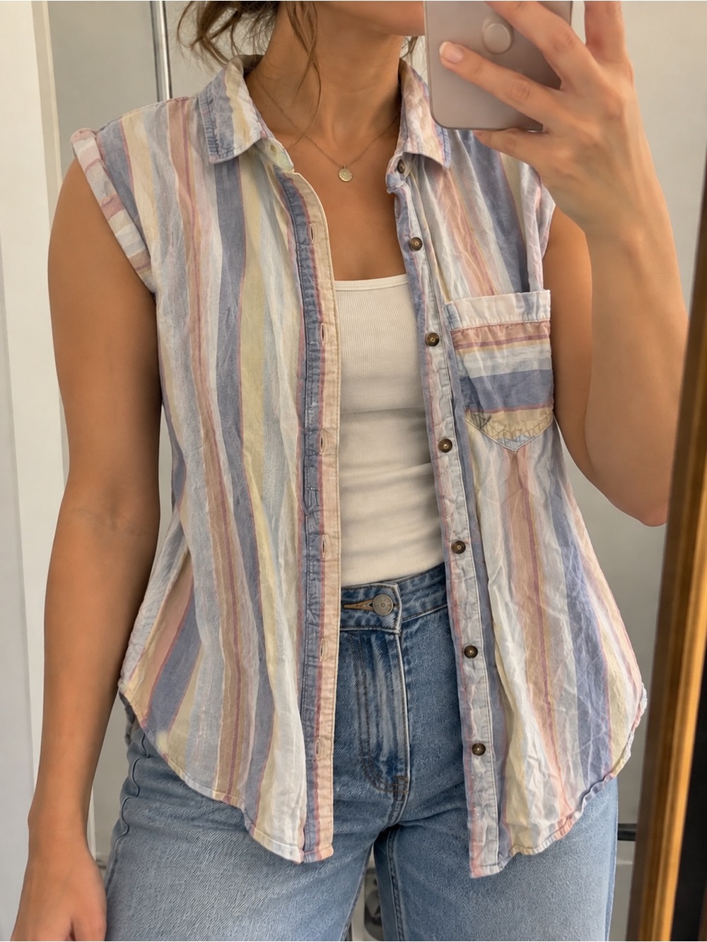 a.n.a Women's Pastel Vertical Stripe Button-Down Shirt